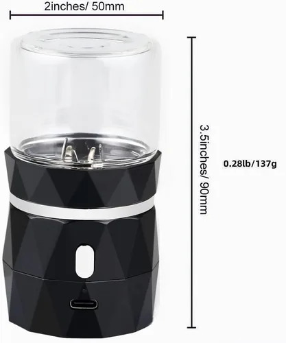 Vista 3 de Pequeño molinillo de especias automático, eléctrico, compacto para capullos de flores, con USB recargable de 1.7 onzas, tamaño de cámara de especias