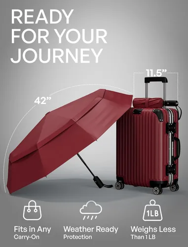 Vista 48 de REPEL Windproof Travel Umbrella - Compact & Withstands Winds up to 85MPH , Strongest Premium Auto Folding Umbrella for Rain and Sun - Durable, Light
