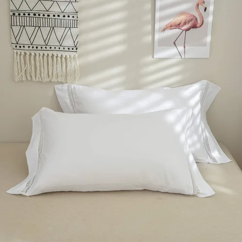 Vista 8 de FADFAY Juego de funda de edredón de encaje, ropa de cama blanca 100% algodón de 600 hilos, ropa de cama ultra suave, antidecoloración, elegante