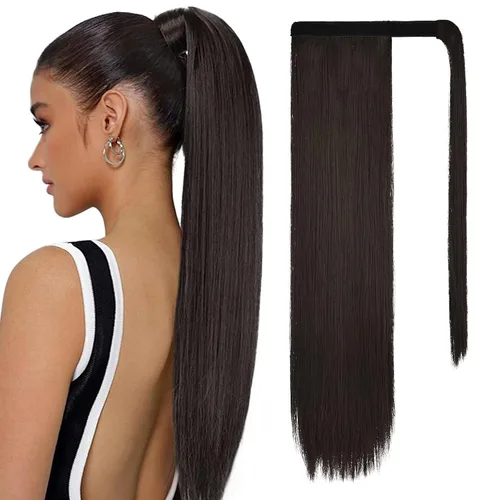 Vista 10 de Extensión de cola de caballo con clip alrededor del cabello lacio para mujer (12 pulgadas, negro)