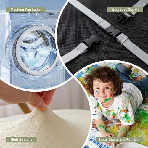 Vista 7 de Juego de 2 fundas impermeables para sillas de comedor, fundas elásticas extraíbles y lavables para sillas de comedor para el hogar, restaurante