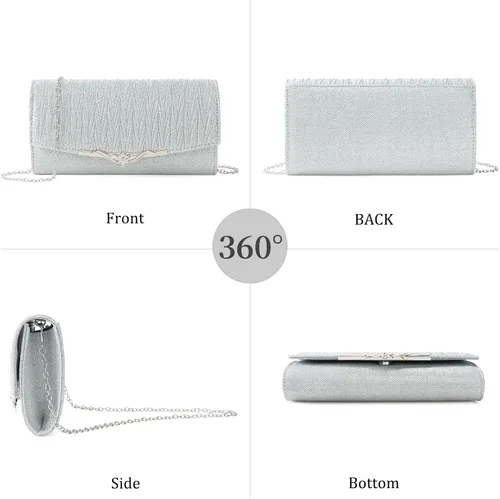 Vista 6 de Bolso de noche para mujer, bolso de mano con purpurina para boda, bolso cruzado para fiesta de graduación, cóctel