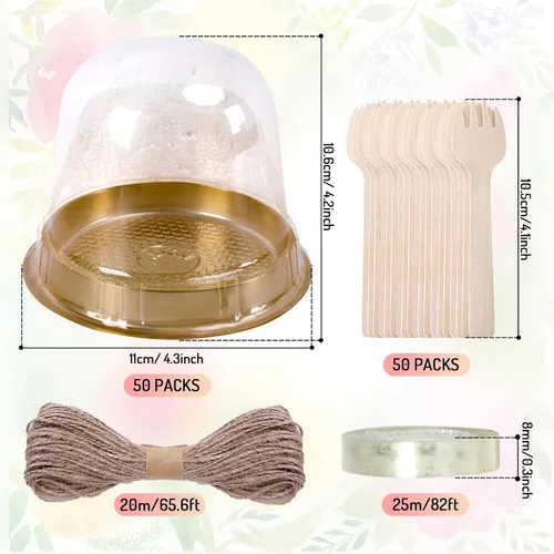 Vista 2 de Whaline - 50 juegos de envases desechables individuales para embutidos, cajas de pastel redondas de plástico transparente con tapas de cúpula, mini