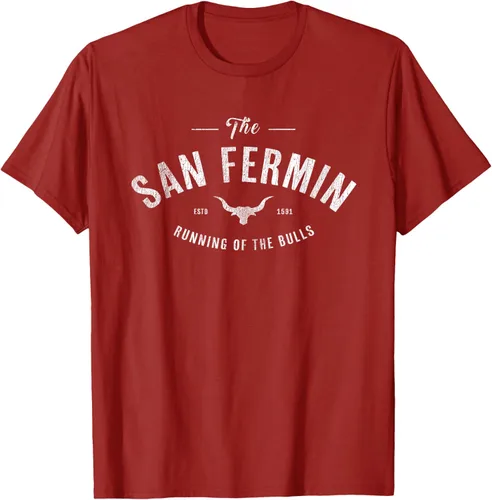 Vista 27 de The Running of the Bulls" - Pamplona Gift - Camiseta San Fermin, Rojo, S Asfalto