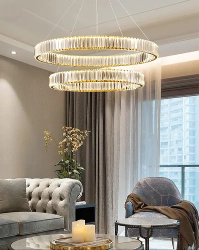 Vista 9 de Candelabros modernos de cristal con control remoto, 3000-6000 K 20 pulgadas, anillo de oro de 20 pulgadas, lámpara LED regulable de cristal redondos