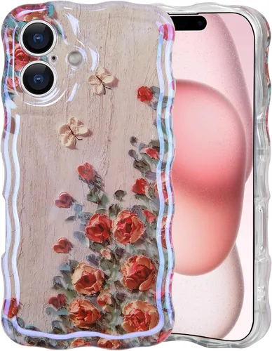 Vista 30 de IDweel Funda para iPhone 11, Lujosa Pintura al Óleo Retro Colorida con Patrón de Flores Brillantes Impresas, Lindo Borde Ondulado Rizado, Exquisita