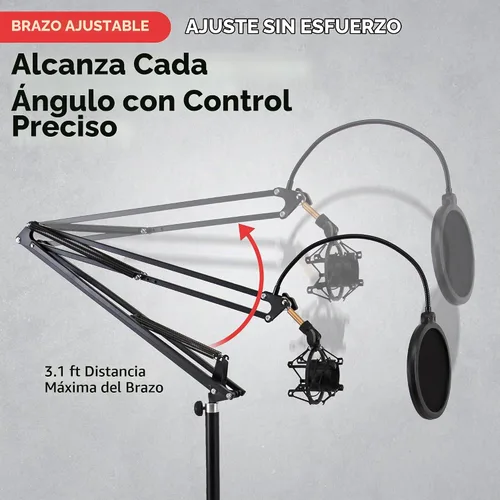 Vista 2 de Pyle Soporte de suspensión para micrófono: soporte de micrófono con brazo de tijera con soporte de choque, filtro pop integrado, extensión máxima