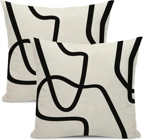 Vista 44 de Fundas de cojín en blanco y negro 16x16 Juego de 2 Fundas de cojín geométricas abstractas de arte moderno de línea Modernas estilo minimalista