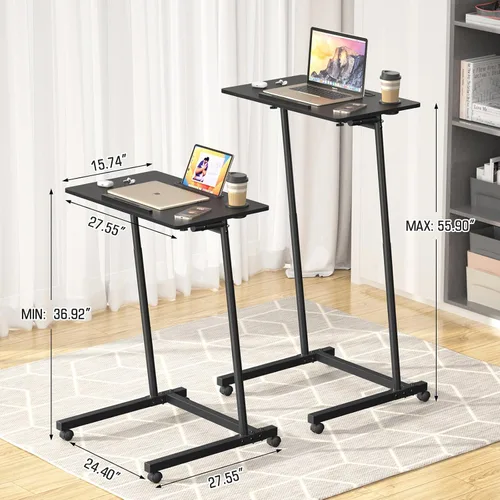 Vista 3 de Eocnrhe Escritorio de caminadora, escritorio móvil de pie pequeño con ruedas para almohadilla para caminar, mesa portátil para laptop, mesa rodante