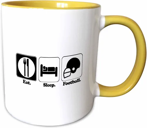 Vista 11 de 3dRose Funny Hobby Lifestyle Design Eat Sleep Football 15oz Two-Tone Black Mug