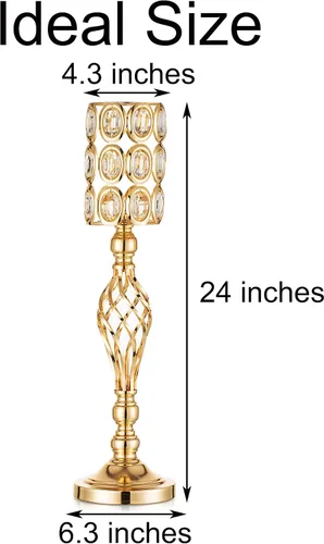 Vista 6 de Jarrón de metal dorado, 10 jarrones de trompeta altos para centros de mesa con cuentas de cristal, jarrón de boda para mesas, decoración del hogar