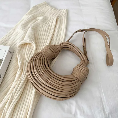 Vista 5 de Monederos y bolsos para mujer, tejido a mano, de piel sintética, con asa superior, bolso cruzado de hombro, fideos creativos en las axilas