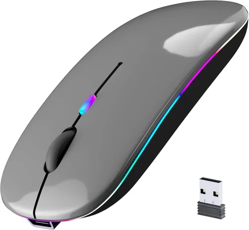 Vista 9 de Mouse inalámbrico Bluetooth, recargable, LED, silencioso, diseño ultradelgado (Bluetooth 5.2 y receptor USB de 2.4GHz) Mouse de computadora