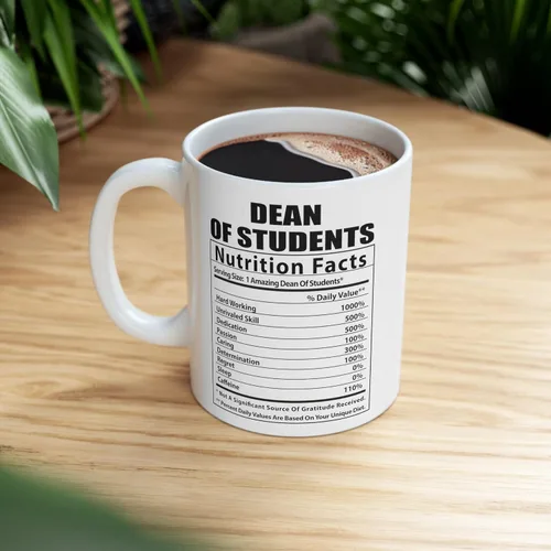 Vista 6 de Taza de café divertida de decano de estudiantes con datos nutricionales, regalos de cumpleaños, taza de nutrición de Navidad 2026, color blanco
