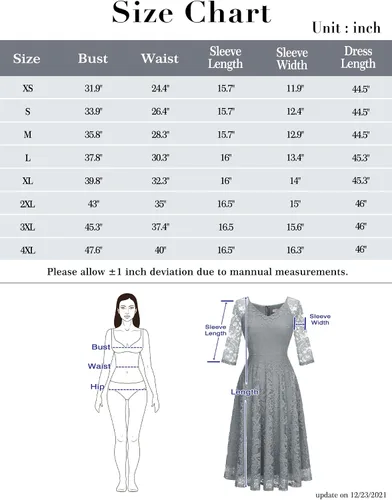 Vista 4 de Dressystar - Vestido de encaje, acampanado y de manga larga, longitud hasta por debajo de la rodilla, ideal para una dama de honor y para usar