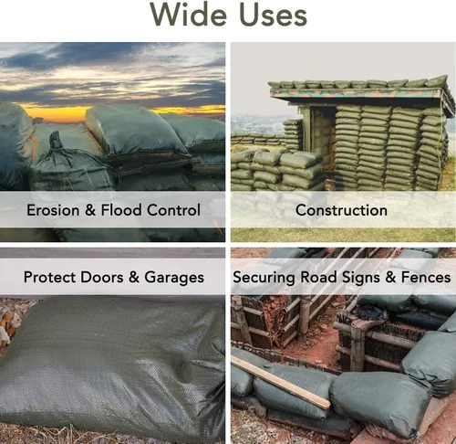 Vista 5 de AK TRADING CO. Sacos de arena de polietileno de 14 x 26 pulgadas con protección UV y lazos integrados, barrera de agua de inundación, bolsas de Verde