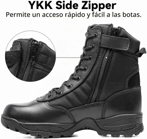 Vista 4 de Men's Military Tactical Work Boots Side Zipper Combat boots 6/8inch Negro-8 pulgadas