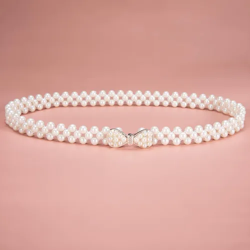 Vista 2 de Dubulle Cinturón de perlas de mujer Cadena de cintura blanca elástica para Blanco crema