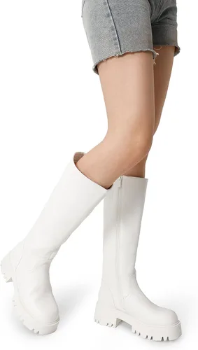 Vista 4 de DREAM PAIRS Botas altas hasta la rodilla, cómodas botas de plataforma gruesa con punta redonda y cremallera lateral para mujer