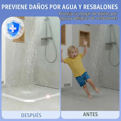 Vista 4 de Protector de agua para umbral de ducha, (39 pulgadas), barrera de silicona plegable para duchas a ras de suelo, tapón de agua autoadhesivo