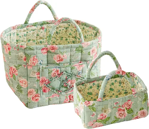Vista 13 de vctops Paquete de 2 cestas de almacenamiento acolchadas de tela bohemia floral (Floral G)