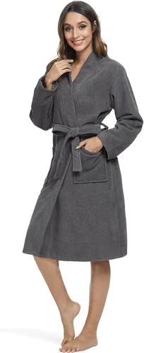 Vista 2 de Orrpally Bata de baño de tela de rizo ligera para mujer, longitud hasta la rodilla