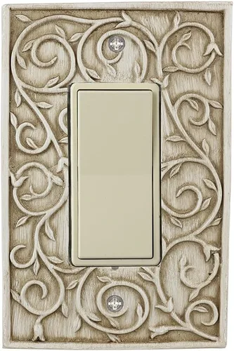 Vista 2 de French Scroll 1 - Placa de pared basculante, placa eléctrica de un solo interruptor, plata envejecida