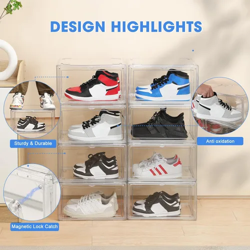 Vista 7 de HIYOHIYO 1 paquete de cajas de almacenamiento transparentes apilables para zapatos, cajas de almacenamiento de zapatos, vitrina totalmente