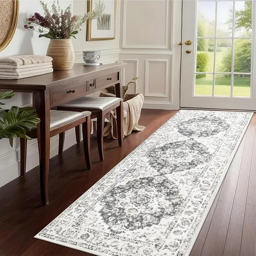 Vista 8 de Pauwer Alfombra vintage de flores 2 x 3 pulgadas, estilo envejecido, antideslizante, de pelo bajo, tapete para entrada, interior, pequeña, retro