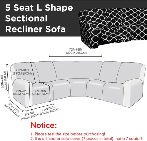Vista 2 de Peryiter 7 fundas impresas en forma de L para sofá reclinable seccional de 5 asientos, fundas de sofá seccional de terciopelo de seda láctea, funda