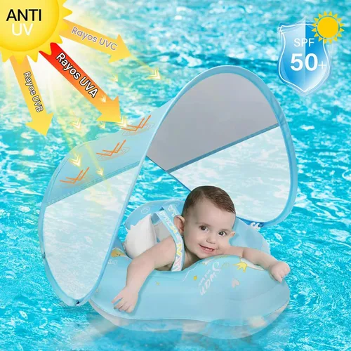 Vista 4 de Loowarts Baby Pool Float with Canopy and Safety Seat,Infant Swim Float & Pool Float & Baby Water Float & Swimming Floats UPF50+ UV Protection for