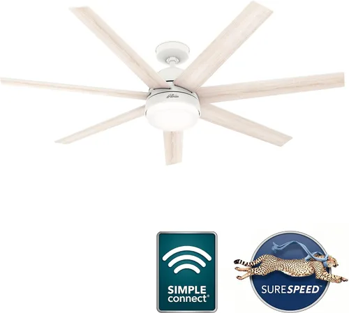 Vista 2 de Hunter Ventilador de techo blanco mate con WiFi de 60 pulgadas con kit de luz LED y control de pared