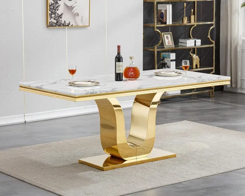 Vista 5 de SSLine Mesa de comedor moderna para mesa de cocina de mármol sintético de 6,70 pulgadas, mesa de comedor rectangular para muebles de cocina