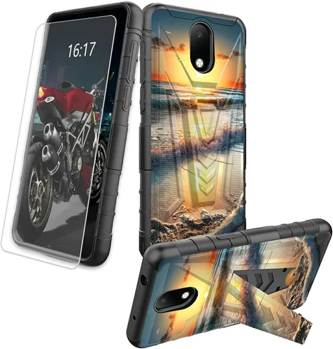 Vista 81 de Funda para AT&T Maestro Max 2021/Cricket Ovation 2 con protector de pantalla de vidrio templado, funda resistente con función atril integrada