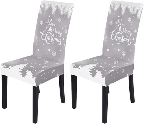 Vista 22 de XMNTG Juego de 6 fundas elásticas para sillas de comedor de Navidad, fundas para sillas Parsons, campanas de lazo, estampadas, extraíbles