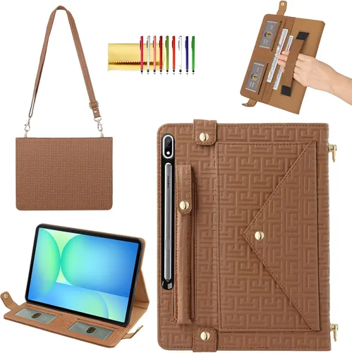 Vista 85 de Bolso Funda para Samsung Galaxy Tab S10 FE/S9 FE 10.9"/S9/S8/S7 11", Techcircle Folio con Soporte Cruzado, Billetera con Ranura para Lápiz S Pen
