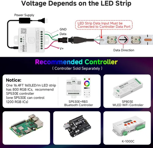 Vista 5 de BTF-LIGHTING WS2812B - Tira LED IC RGB 0.1 in, 0807SMD, DC5V, 3,2 pies, 160