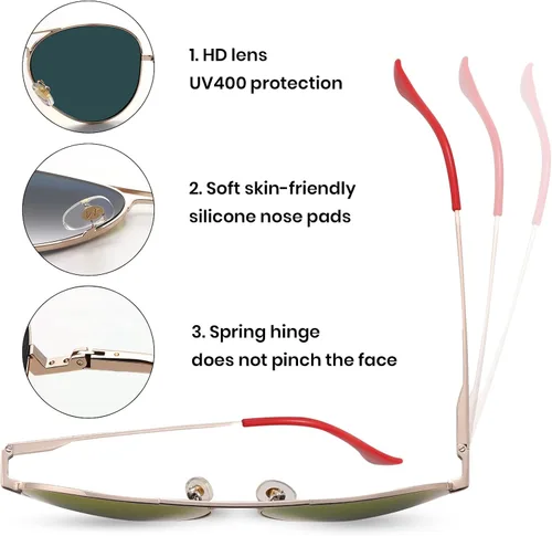 Vista 3 de Veda Tinda Vision Gafas de sol de aviador para mujeres y hombres, estilo vintage de los años 70, clásicas, a la moda, retro, para hombre, protección