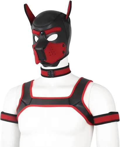 Vista 10 de BaronHong Kit de máscara de cabeza completa de neopreno para perro, disfraz novedoso con cuello y correa Negro