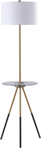 Vista 4 de Versanora Myra - Lámpara de pie con trípode de lectura moderna con puerto USB y mesa de cristal, pantalla blanca, acabado negro