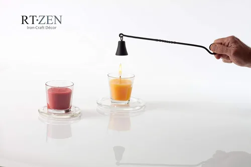 Vista 8 de RTZEN Campana de velas antigua - Apagador de velas decorativo artesanal de hierro forjado rústico con mango largo - Único accesorio de decoración