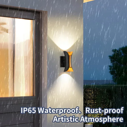 Vista 3 de ziidoo Aplique de pared moderno para interiores y exteriores, 7.9 pulgadas IP65 negro y dorado LED luminaria para patio, porche, puerta delantera