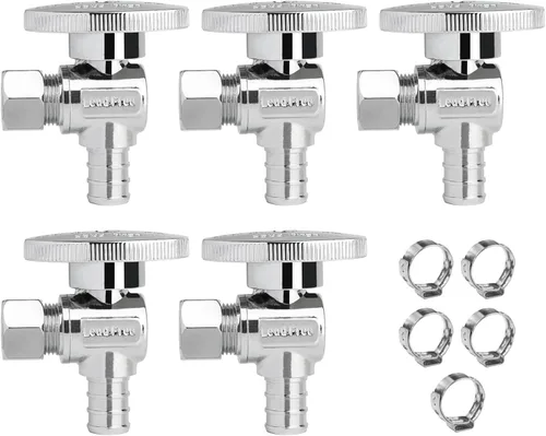 Vista 14 de Válvula de Parada Angular WiseWater 1/2" FNPT x 3/8" OD de Compresión, Válvula de Cierre de Inodoro de Cuarto de Vuelta de Latón Cromado para Baño