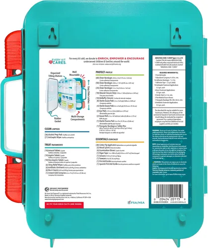Vista 3 de Be Smart Get Prepared El estuche rojo rígido supera las directrices ANSI de OSHA para 100 personas. Oficina, hogar, automóvil, escuela, emergencia