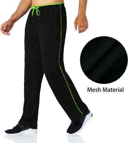 Vista 5 de Butrends Pantalones deportivos de malla para hombre con cordón en la cintura elástica, pantalones deportivos con parte inferior abierta