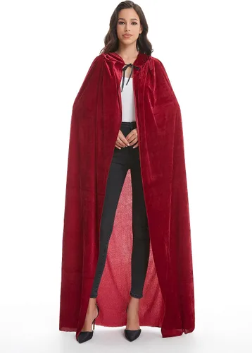 Vista 4 de Capa de disfraz unisex de Halloween para adultos, capa de vampiro con capucha de terciopelo para mujeres y hombres, vestido de fiesta de disfraces