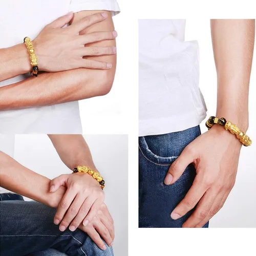 Vista 6 de Feng Shui - Juego de pulsera de obsidiana negra Pi Xiu, pulsera Feng Shui para mujeres y hombres, collar de buena suerte Pi Xiu Feng Shui, Metal,