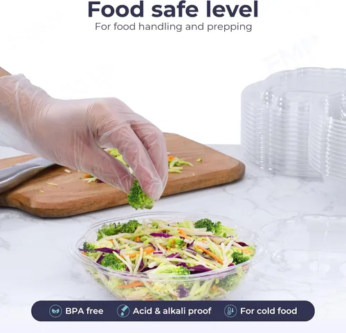Vista 3 de Fit Meal Prep 50 unidades 18 onzas Tazones desechables de plástico transparente para ensalada con tapas herméticas - Para llevar para almuerzo