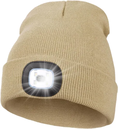 Vista 34 de MELASA Gorro unisex con luz, recargable por USB, manos libres, gorro LED, regalos de invierno para hombres Tinte amarillo albaricoque