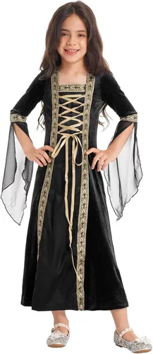 Vista 3 de YUUMIN Disfraz de princesa medieval para niñas, disfraz renacentista, vestido retro para Halloween, cosplay